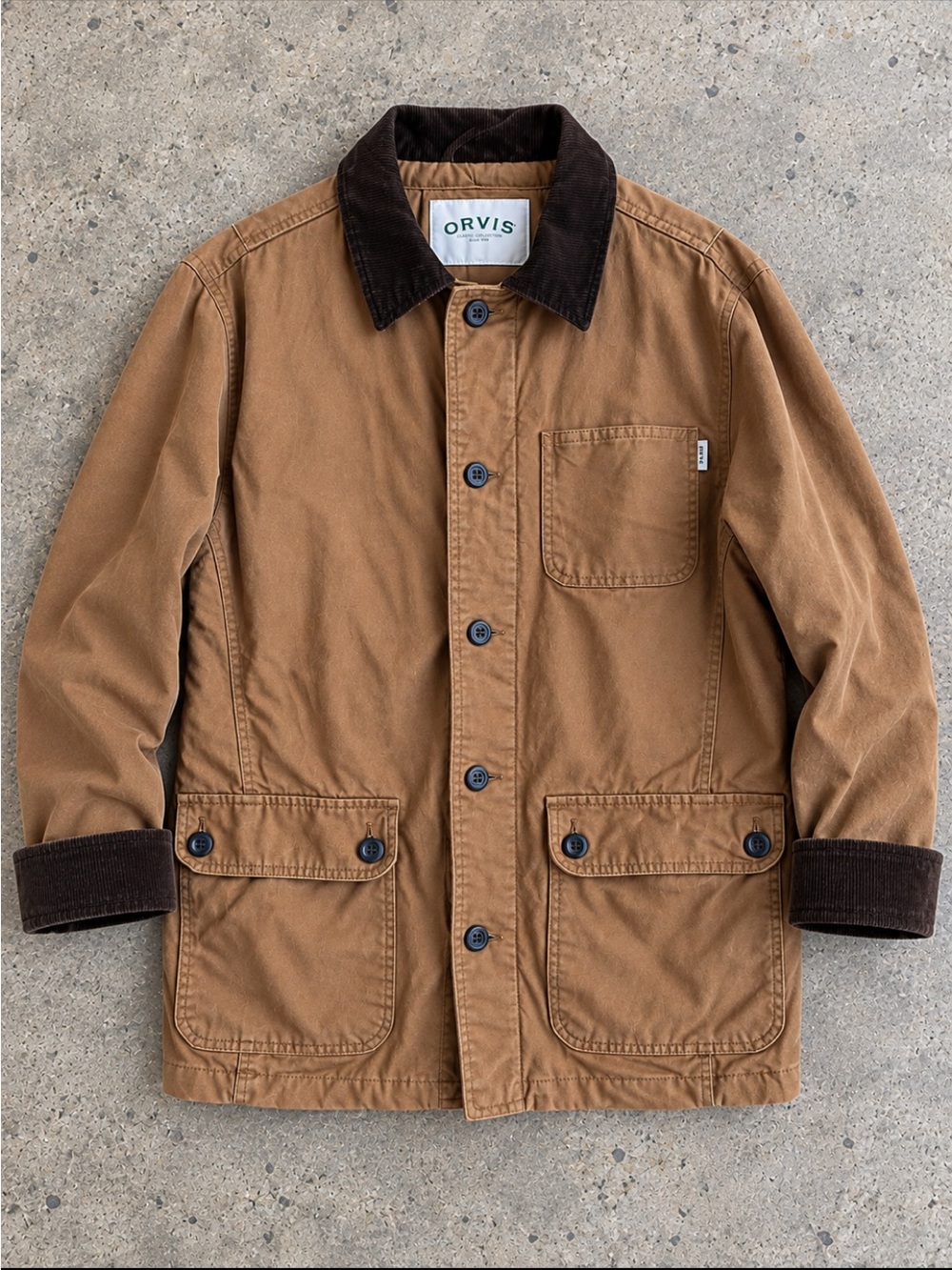 Orvis Chore Barn Jacket Men Medium Brown Cotton Corduroy Collar Cuffs Streetwear